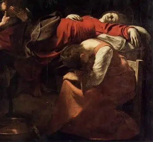 Muerte de la virgen de Caravaggio en el Museo del Louvre de París