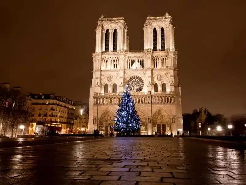 La Catedral de Notre Dame con el árbol de Navidad, París