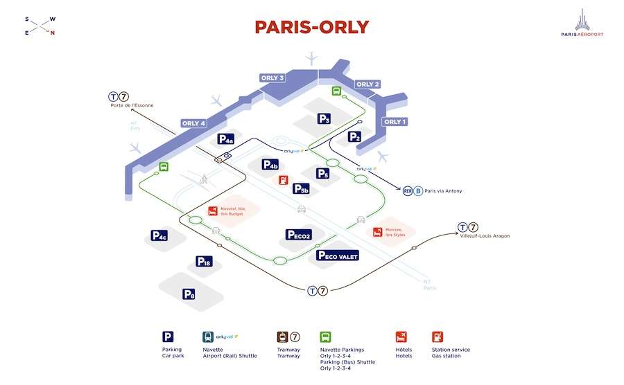 Mappa dei terminal dell'aeroporto Orly